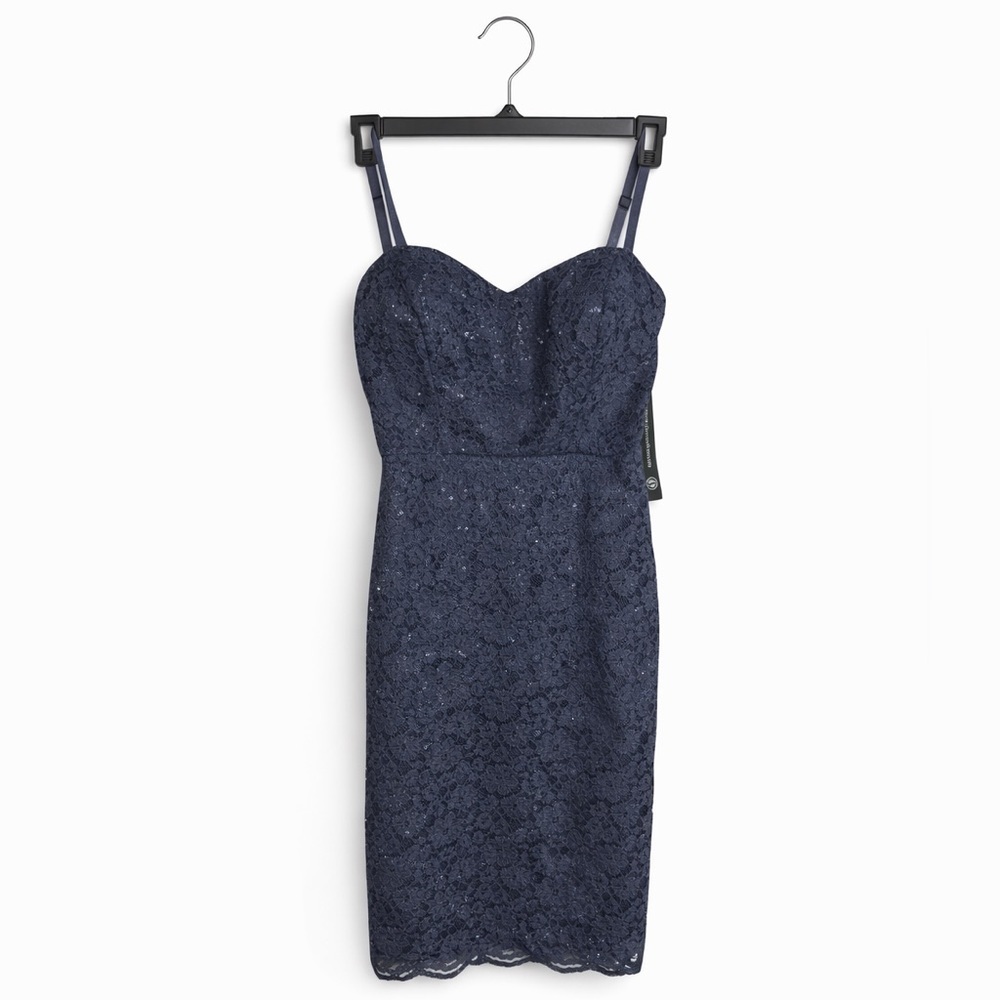 AS U WISH NEW women's blue glittery illusion lace dress Small #homecoming